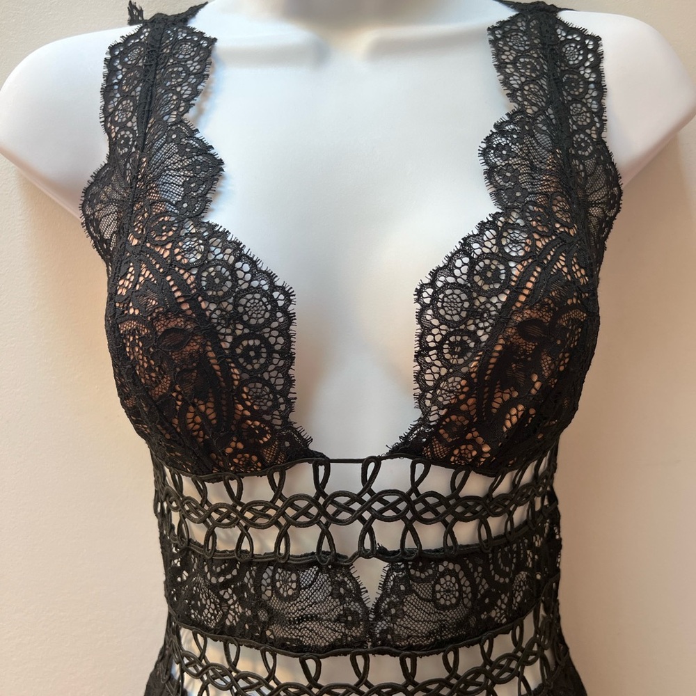 For Love And Lemons Black Lace Cocktail Midi Dress - Picture 3 of 12